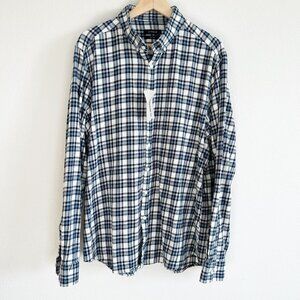 NWT LC Waikiki Dar Slim Fit Button Down Shirt Long Sleeve Blue Plaid Sz 2XL